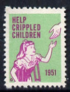 Cinderella - United States 1951 Crippled Children Easter Seal, fine unmounted mint label showing girl on crutches reaching to outstretched hand*