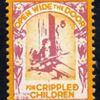 Cinderella - United States Crippled Children fine mint label showing crippled child at door inscribed 'Open Wide the Door' (text without shading)*