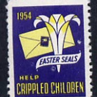 Cinderella - United States 1954 Crippled Children Easter Seal, fine unmounted mint label showing Logo & Envelope bearing seal*