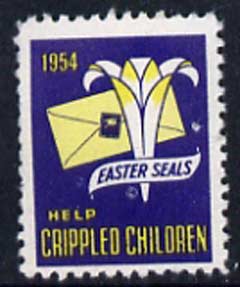Cinderella - United States 1954 Crippled Children Easter Seal, fine unmounted mint label showing Logo & Envelope bearing seal*