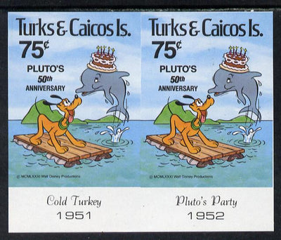 Turks & Caicos Islands 1981 50th Anniversary of Walt Disney's Pluto 75c unmounted mint imperf pair