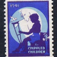 Cinderella - United States 1941 Crippled Children mint label showing silhouette of crippled child unmounted mint