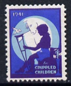 Cinderella - United States 1941 Crippled Children mint label showing silhouette of crippled child unmounted mint