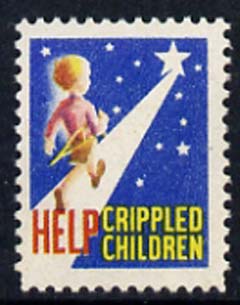 Cinderella - United States Crippled Children fine mint label showing Boy carrying his crutches walking towards the stars