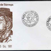 Spain 1981 Francisco Tarrega (misician) Commemoration illustrated cover with special cancel