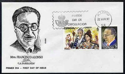 Spain 1983 Masters of Operetta - Francisco Alonso se-tenant pair on illustrated cover with first day cancel