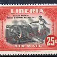 Liberia 1947 Anniversary of Defence 25f (Cannon) fine unmounted mint opt'd SPECIMEN, as SG 666