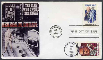 United States 1978-85 Double Franked illustrated cover for George M Cohan (The Man who owned Broadway) and Jerome Kern both with appropriate cancels