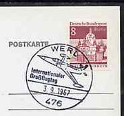 Postmark - West Berlin 1967 postcard bearing 8pfg stamp with special cancellation for International Aviation Congress illustrated with US Starfighter aircraft
