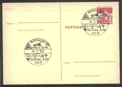Postmark - West Berlin 1969 8pfg postal stationery card with special Bochum cancellation for Apollo 12 flight,illustrated with Lunar Module and view of Space Research Institute at Bochum