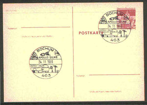 Postmark - West Berlin 1969 8pfg postal stationery card with special Bochum cancellation for Apollo 12 flight,illustrated with Lunar Module and view of Space Research Institute at Bochum