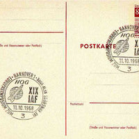 Postmark - West Berlin 1968 8pfg postal stationery card with special cancellation for Symposium of Scientists in preparation for International Astronautical Federation Congress in New York, illustrated with Rocket & Initials HOG (Hermann Oberth Society)