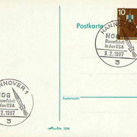 Postmark - West Berlin 1967 postcard with special cancellation for Space Travel & Space Research in the USA, illustrated with Rocket & Initials HOG (Hermann Oberth Society)