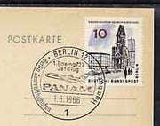 Postmark - West Berlin 1966 postcard bearing 10pfg stamp with special cancellation for the First Boeing 727 Pan-Am Flight between West Berlin and Hamburg illustrated with 727 aircraft