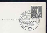 Postmark - West Germany 1966 postcard bearing 1pfg stamp with special cancellation for the First Boeing 727 Pan-Am Flight between Nuremburg and West Berlin illustrated with 727 aircraft