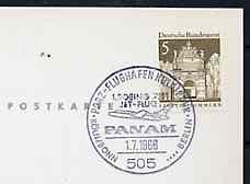 Postmark - West Germany 1966 postcard bearing 5pfg stamp with special cancellation for the First Boeing 727 Pan-Am Flight between Cologne and West Berlin illustrated with 727 aircraft