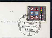 Postmark - West Germany 1966 postcard bearing 5pfg stamp with special cancellation for the First Boeing 727 Pan-Am Flight between Munich and West Berlin illustrated with 727 aircraft