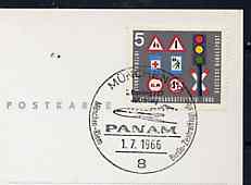 Postmark - West Germany 1966 postcard bearing 5pfg stamp with special cancellation for the First Boeing 727 Pan-Am Flight between Munich and West Berlin illustrated with 727 aircraft