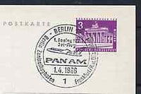 Postmark - West Berlin 1966 postcard bearing 3pfg stamp with special cancellation for the First Boeing 727 Pan-Am Flight between West Berlin and Frankfurt illustrated with 727 aircraft