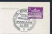 Postmark - West Berlin 1966 postcard bearing 3pfg stamp with special cancellation for the First Boeing 727 Pan-Am Flight between West Berlin and Frankfurt illustrated with 727 aircraft