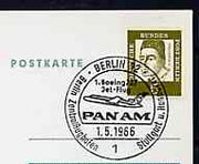 Postmark - West Berlin 1966 postcard bearing 5pfg stamp with special cancellation for the First Boeing 727 Pan-Am Flight between West Berlin and Stuttgart illustrated with 727 aircraft