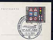 Postmark - West Germany 1966 postcard bearing 5pfg stamp with special cancellation for the First Boeing 727 Pan-Am Flight between Frankfurt and West Berlin illustrated with 727 aircraft