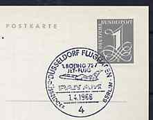 Postmark - West Germany 1966 postcard bearing 1pfg stamp with special cancellation for the First Boeing 727 Pan-Am Flight between Düsseldorf and West Berlin illustrated with 727 aircraft