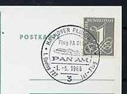 Postmark - West Germany 1966 postcard bearing 1pfg stamp with special cancellation for the First Boeing 727 Pan-Am Flight between Hanover and West Berlin illustrated with 727 aircraft