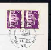Postmark - West Berlin 1968 postcard bearing 2 x 3pfg stamps with special cancellation for the Essen Space On Stamps Exhibition illustrated with a Rocket & Krupp Departmental Store