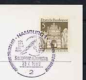 Postmark - West Germany 1969 postcard bearing 8pfg stamp with special cancellation for the Hamburg 'From the Earth to the Moon' Exhibition, illustrated with Space Vehicle in orbit
