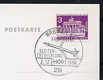 Postmark - West Berlin 1966 postcard bearing 3pfg stamp with special cancellation for Specialist Congress for Glider Development illustrated with Glider