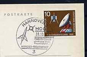 Postmark - West Germany 1966 postcard bearing 10pfg stamp with special cancellation for Specialist Congress on Space Travel, Hanover, illustrated with Rocket & Satellite