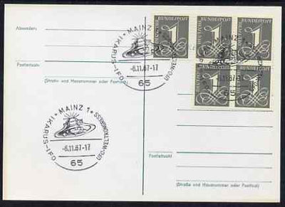 Postmark - West Germany 1967 postcard bearing 5 x 1pfg stamps with special cancellation for World Congress on Unidentified Flying Objects illustrated with Flying Saucer