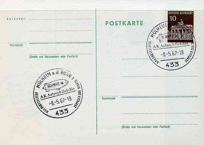 Postmark - West Germany 1967 postcard bearing 10pfg stamp with special cancellation for 'From Zeppelin to Rocket' Exhibition, illustrated with Schwab Airship