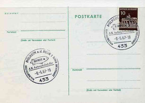 Postmark - West Germany 1967 postcard bearing 10pfg stamp with special cancellation for 'From Zeppelin to Rocket' Exhibition, illustrated with Schwab Airship