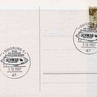 Postmark - West Germany 1967 postcard with special cancellation for Duisburg Space,Philately Exhibition, illustrated with Schwab Airship