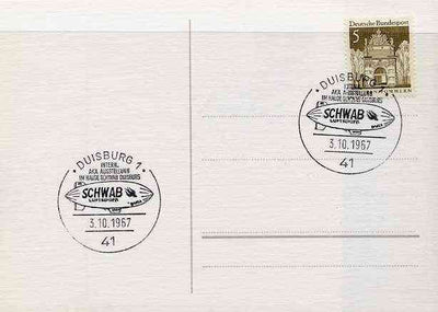 Postmark - West Germany 1967 postcard with special cancellation for Duisburg Space,Philately Exhibition, illustrated with Schwab Airship