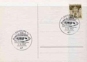 Postmark - West Germany 1967 postcard with special cancellation for Duisburg Space,Philately Exhibition, illustrated with Schwab Airship