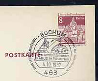 Postmark - West Berlin 1967 8pfg postal stationery card with special cancellation for Bochum Space on Stamps Exhibition illustrated with Planetarium & Satellite