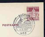 Postmark - West Berlin 1967 8pfg postal stationery card with special cancellation for Bochum Space on Stamps Exhibition illustrated with Planetarium & Satellite