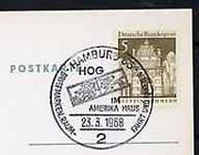 Postmark - West Germany 1968 postcard with special Hamburg cancellation for Space Travel & Rocket Stamp Exhibition illustrated with USA 'Man in Space' se-tenant pair