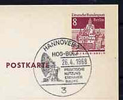Postmark - West Berlin 1968 8pfg postal stationery card with special cancellation for Congress on Practical Use of Inner Space, Hanover, illustrated with Parabolic Mirror