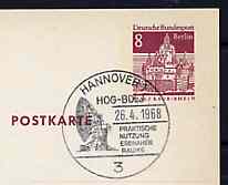 Postmark - West Berlin 1968 8pfg postal stationery card with special cancellation for Congress on Practical Use of Inner Space, Hanover, illustrated with Parabolic Mirror