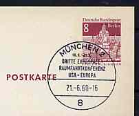 Postmark - West Berlin 1968 8pfg postal stationery card with special cancellation for Third Eurospace - Space Travel Conference - USA & Europe (Munich)