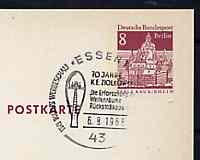 Postmark - West Berlin 1968 8pfg postal stationery card with special cancellation for 70th Birth Anniversary of K E Ziolkowski illustrated with Ziolkowski's Jet Engine