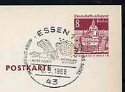 Postmark - West Berlin 1968 8pfg postal stationery card with special cancellation for Space Travel on Stamps Exhibition, Essen illustrated with 'Old Eagle' (early airoplane) and Space Station