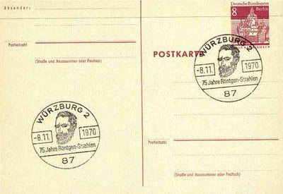 Postmark - West Berlin 1970 8pfg postal stationery card with special cancellation for 75th Anniversary of Röntgen X-Rays illustrated with Portrait of Röntgen