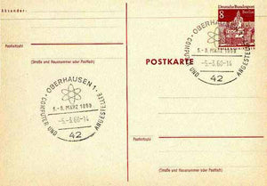 Postmark - West Berlin 1968 8pfg postal stationery card with special cancellation for Congress on Computers & Employees illustrated with Atomium