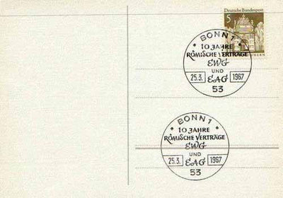 Postmark - West Germany 1967 postcard with special cancellation for the Tenth Anniversary of Treaty of Rome, which introduced the Common Market & the European Atomic Energy Community (Euratom)