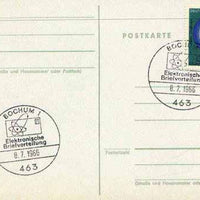 Postmark - West Berlin 1966 postcard with special cancellation for the Introduction of electronic Letter Sorting illustrated with stylised letter and Nuclear symbol